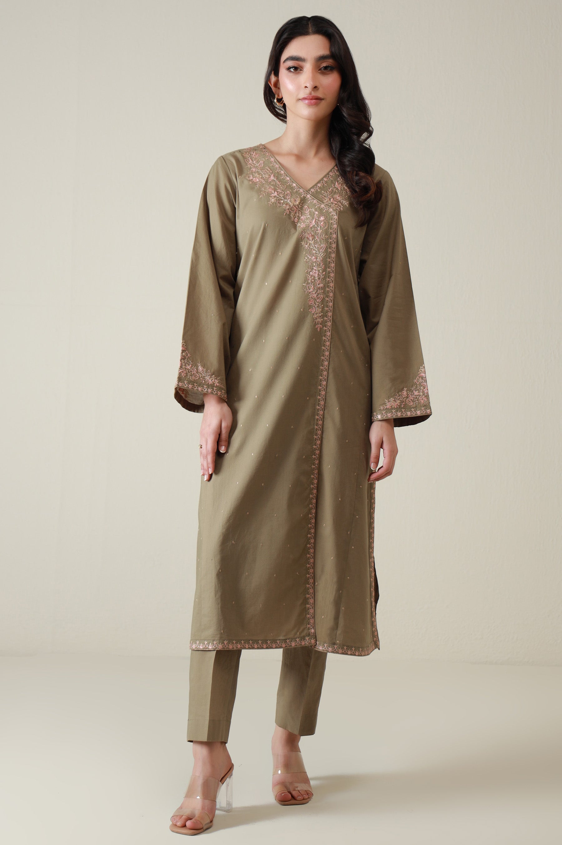 Stitched 2 Piece Embroidered Cambric Suit